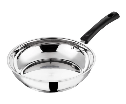 Vinod Stainless Steel Frypan - 24 cm | Skillet Pan for Frying | SAS Bottom | Cool Touch Bakelite Handle | Induction and Gas Base| 2 Year Warranty - Silver